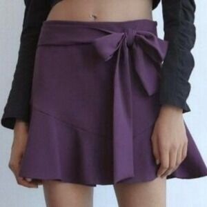 Zara Purple Mini Skirt Wrap Ruffle Hem small Asymmetrical Party Cocktail Club‎